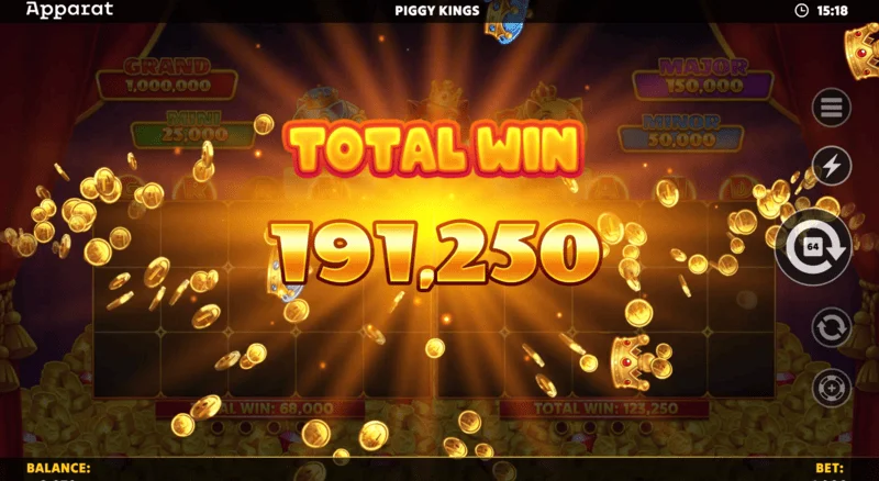 Piggy Kings - pobednički ekran u Free Games